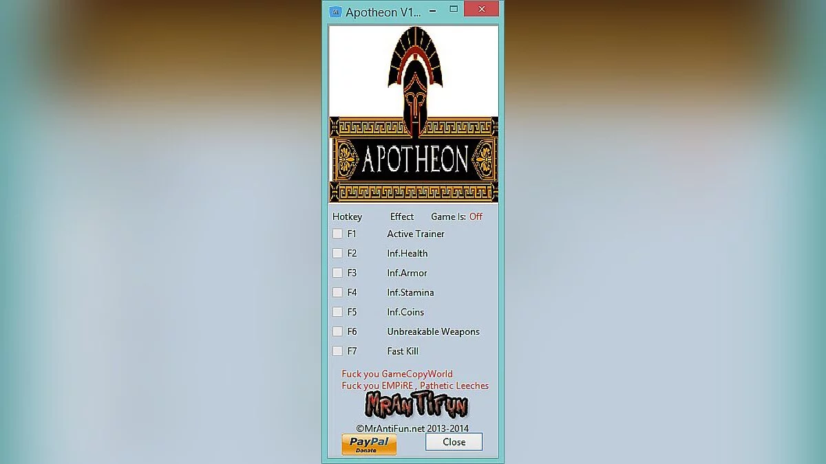 Apotheon — Трейнер / Trainer (+6) [1.2] [MrAntiFun]