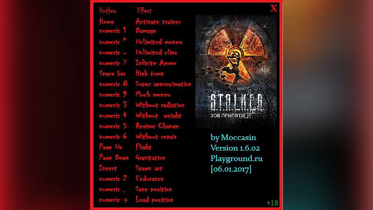 S.T.A.L.K.E.R.: Call of Pripyat — Трейнер / Trainer (+18) [v1.6.02] [Moccasin]