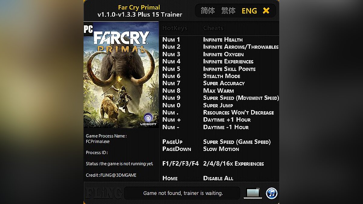 Far Cry: Primal — Трейнер / Trainer (+15) [1.1.0 - 1.3.3] [FLiNG]