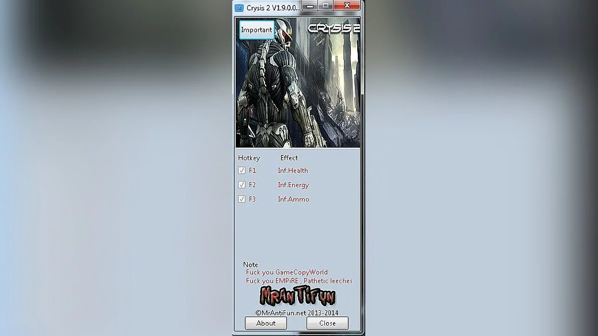 Crysis 2 — Трейнер / Trainer (+3) [1.9.0.0] [MrAntiFun]