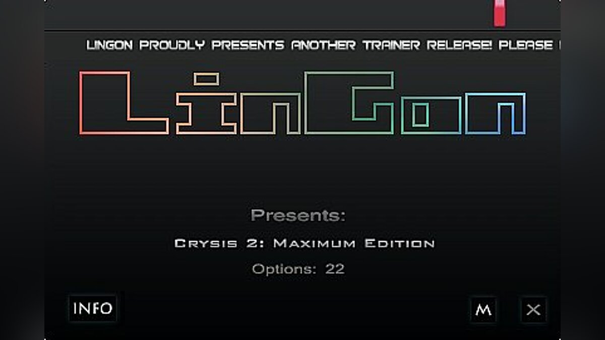 Crysis 2 — Трейнер / Trainer (+22) [1.9.0.0: Maximum Edition] [LinGon]