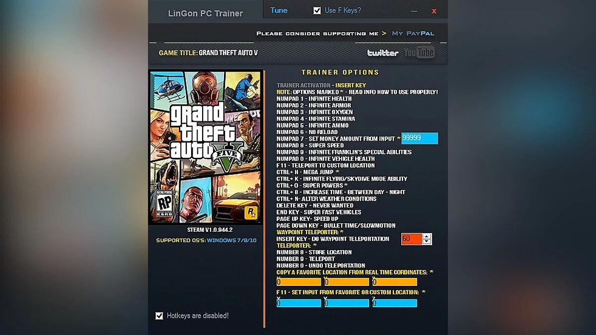 GTA 5 — Трейнер / Trainer (+24) [1.0.944.2] [LinGon] - Fixed Version