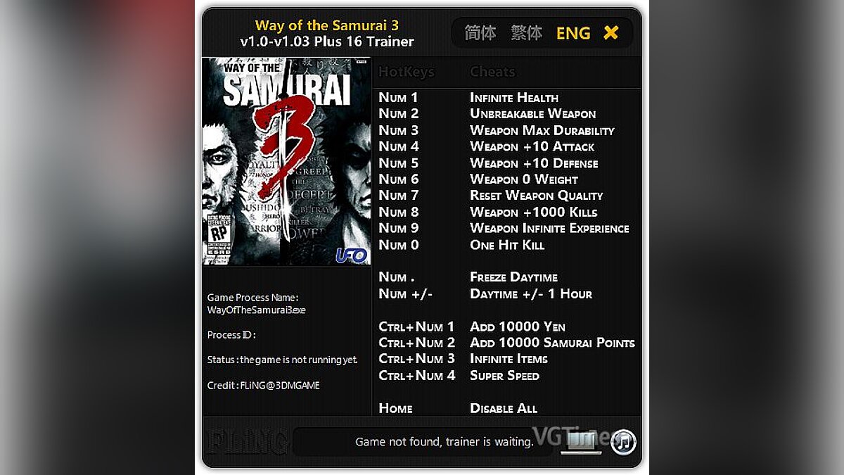 Way of the Samurai 3 — Трейнер / Trainer (+16) [1.0 - 1.03] [FLiNG]
