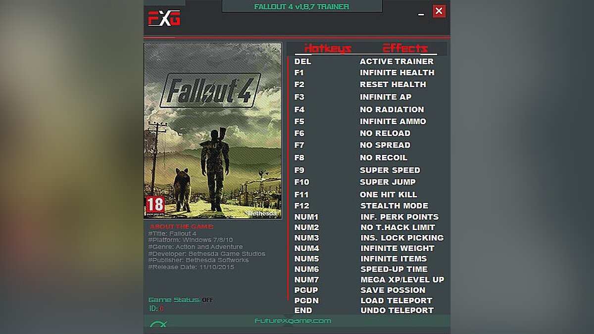 Fallout 4 — Трейнер / Trainer (+22) [1.8.7] [FutureX]