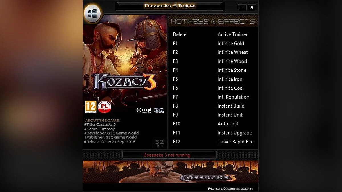 Казаки 3 — Трейнер / Trainer (+12) [1.0.4.46.3856] [FutureX]