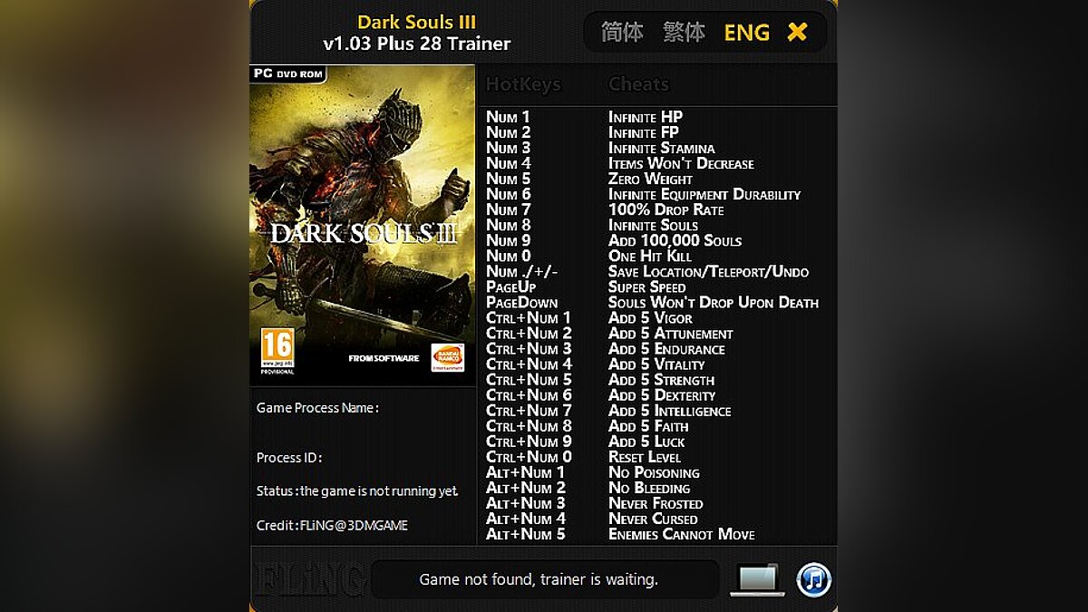 Dark Souls 3 — Трейнер / Trainer (+28) [1.03] [FLiNG] - Fixed Version