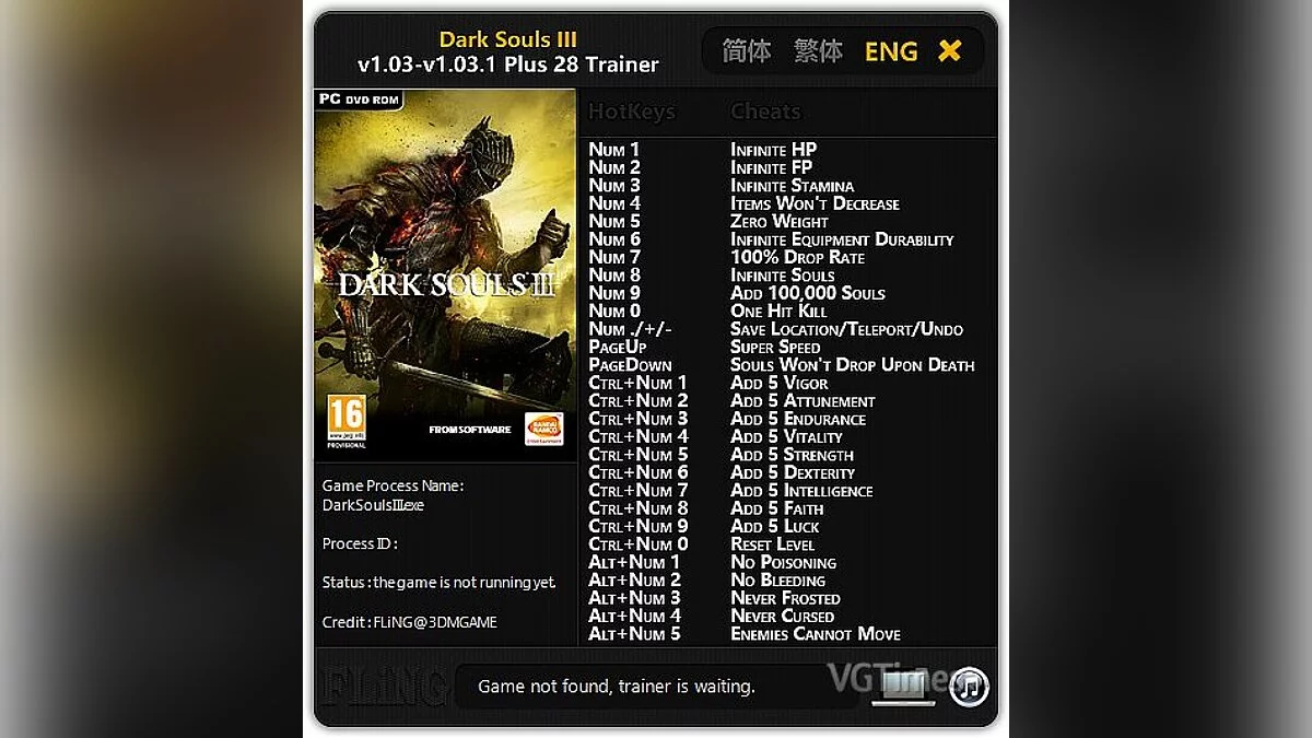 Dark Souls 3 — Трейнер / Trainer (+28) [1.03 - 1.03.1] [FLiNG]