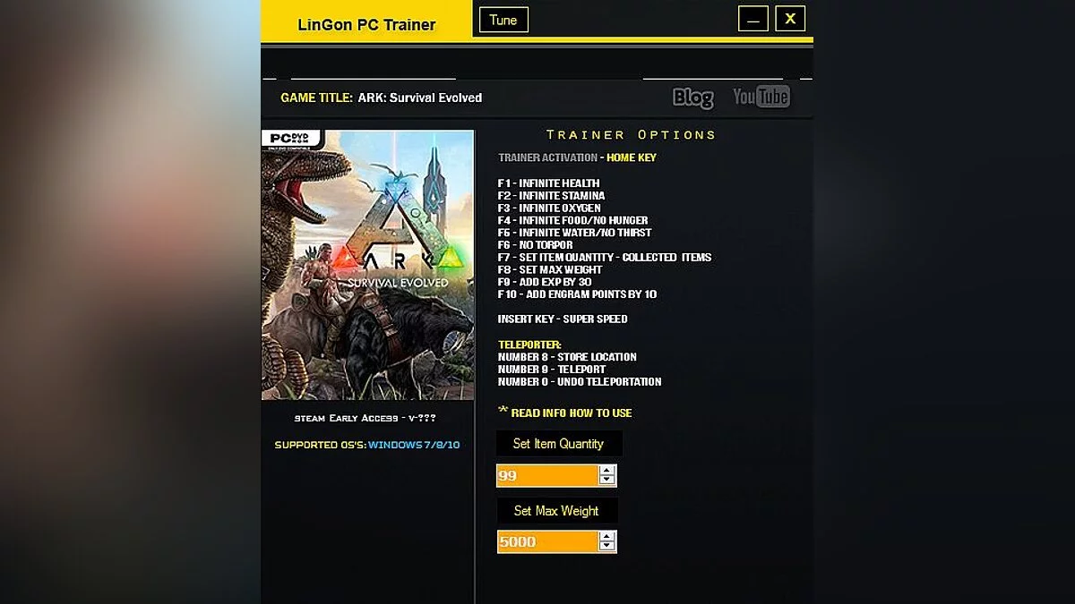 ARK: Survival Evolved — Трейнер / Trainer (+13) [Early Access: 16.08.2015] [LinGon]