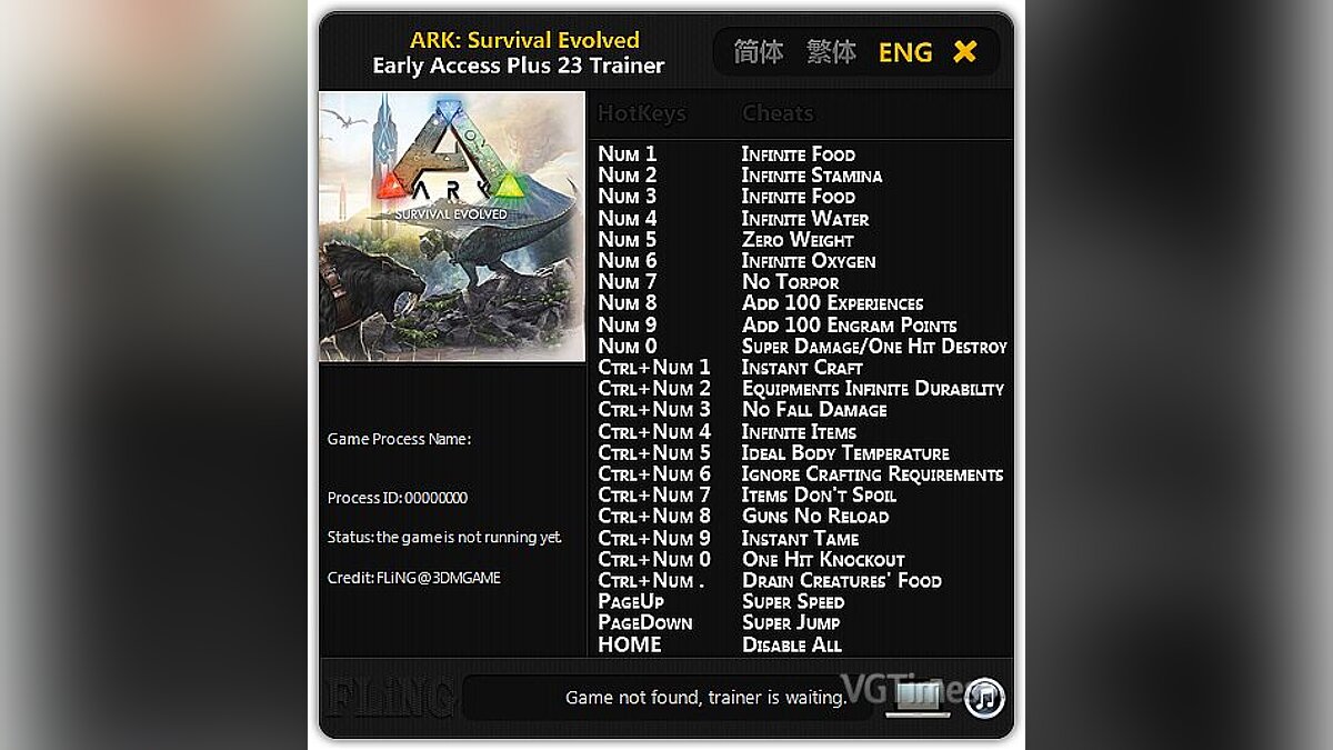 ARK: Survival Evolved — Трейнер / Trainer (+23) [Early Access (Updated 193)] [FLiNG]