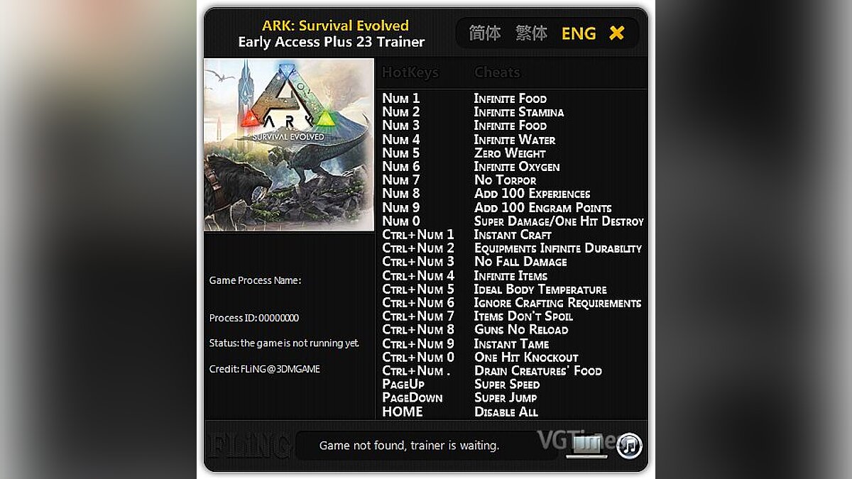 ARK: Survival Evolved — Трейнер / Trainer (+23) [Early Access (Updated 186.2)] [FLiNG]
