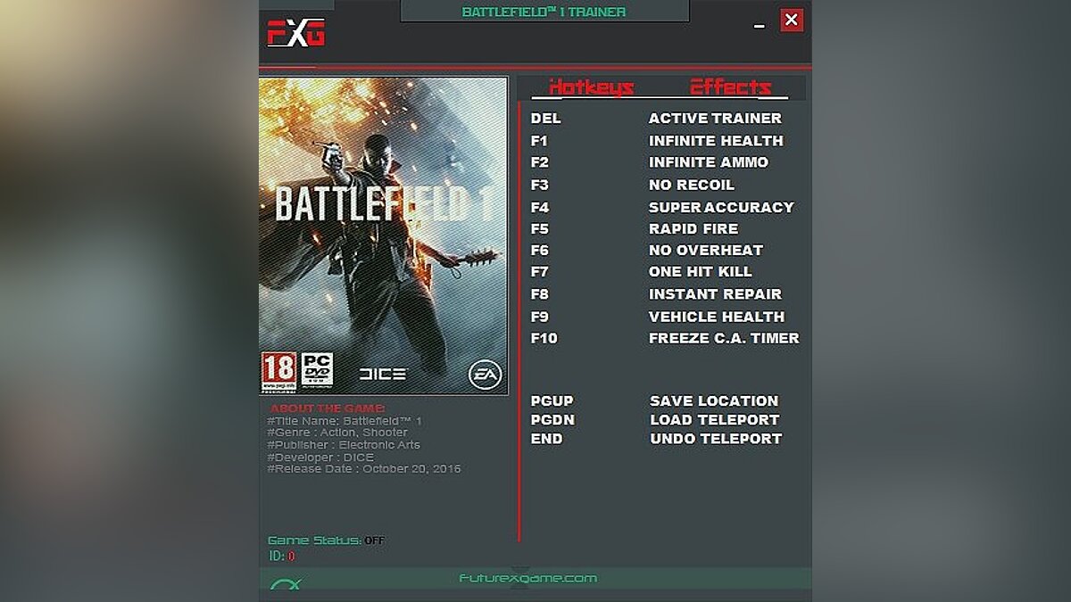 Battlefield 1 — Трейнер / Trainer (+11) [UPD: 14.02.2017] [FutureX]