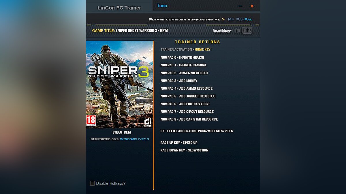 Sniper: Ghost Warrior 3 — Трейнер / Trainer (+12) [Beta] [LinGon]