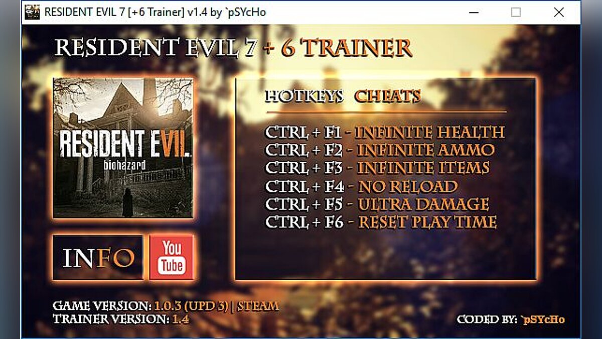Resident Evil 7: Biohazard — Трейнер / Trainer (+6) [1.0.3 (UPD3) | STEAM] [pSYcHo]