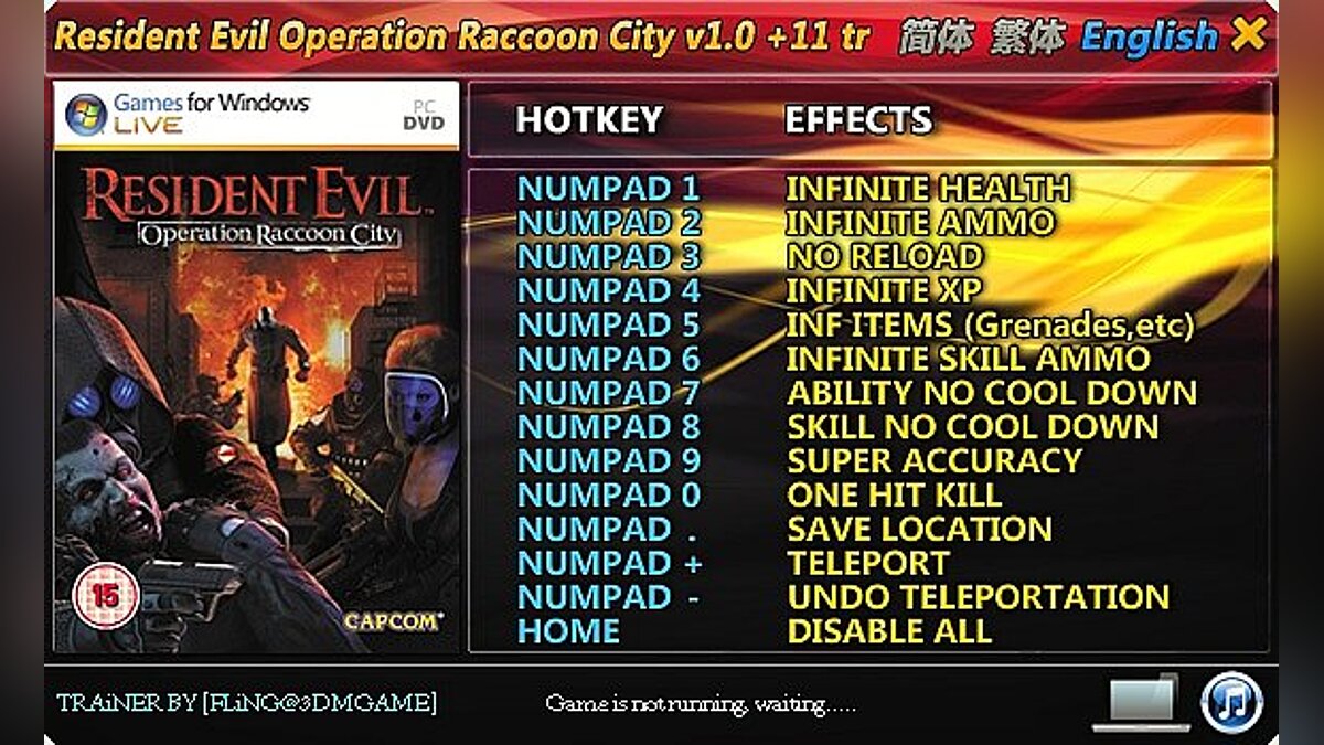 Resident Evil: Operation Raccoon City — Трейнер / Trainer (+11) [1.0] [FLiNG]
