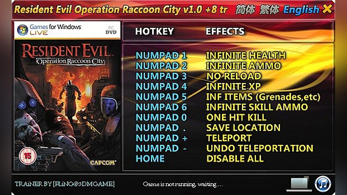Resident Evil: Operation Raccoon City — Трейнер / Trainer (+8) [1.0] [FLiNG]