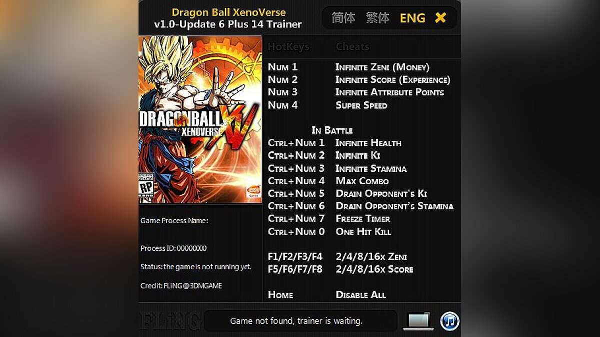 Dragon Ball Xenoverse — Трейнер / Trainer (+14) [1.0 - Update 6] [FLiNG]