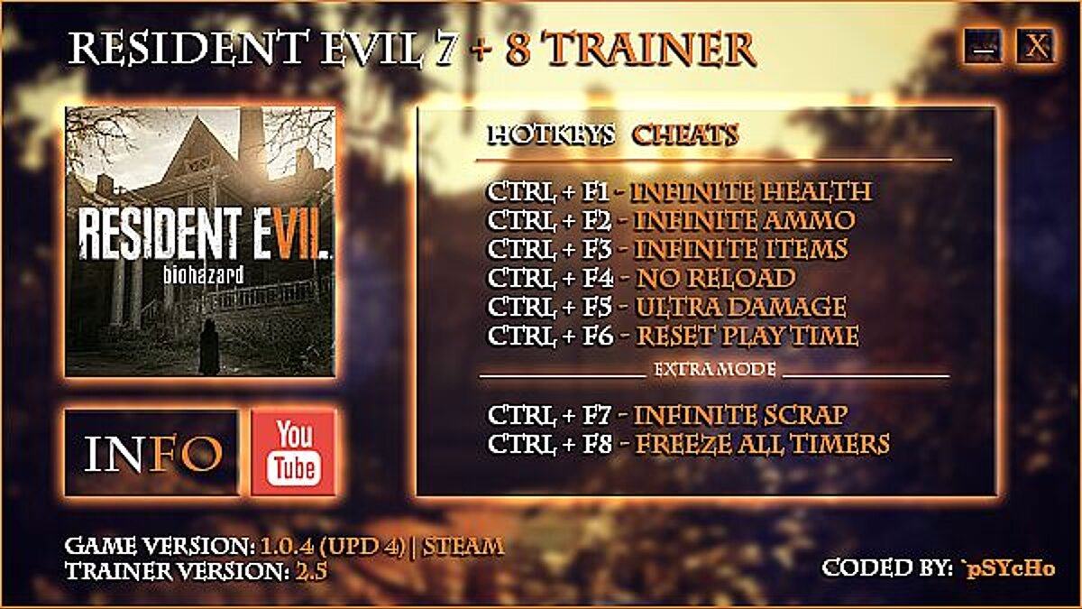 Resident Evil 7: Biohazard — Трейнер / Trainer (+8) [1.0.4 (UPD4) | STEAM] [`pSYcHo]