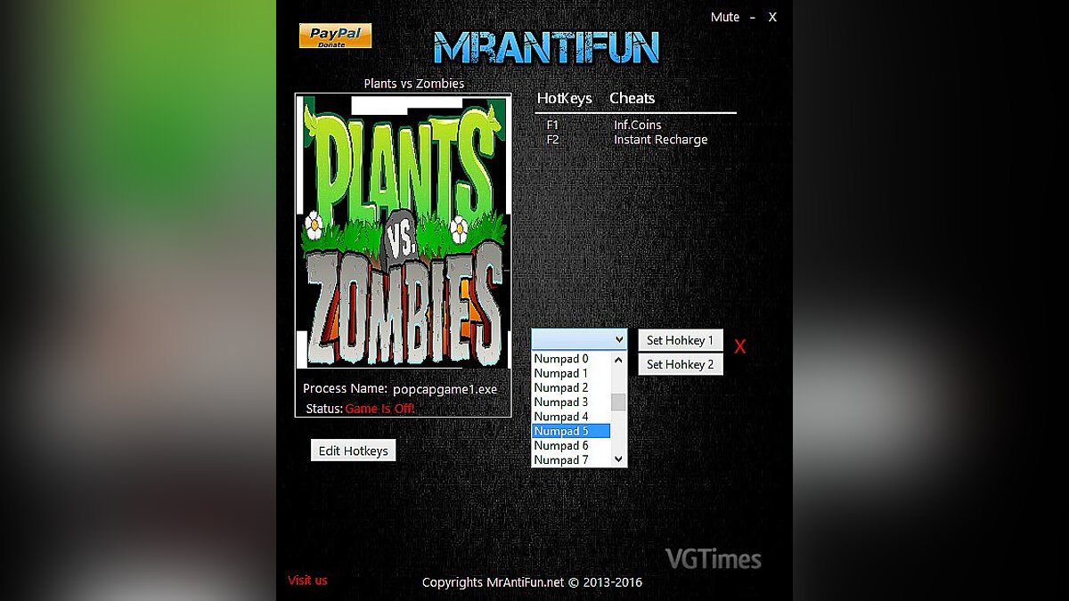 Plants vs. Zombies — Трейнер / Trainer (+2) [1.2.0.1095: Steam] [MrAntiFun]