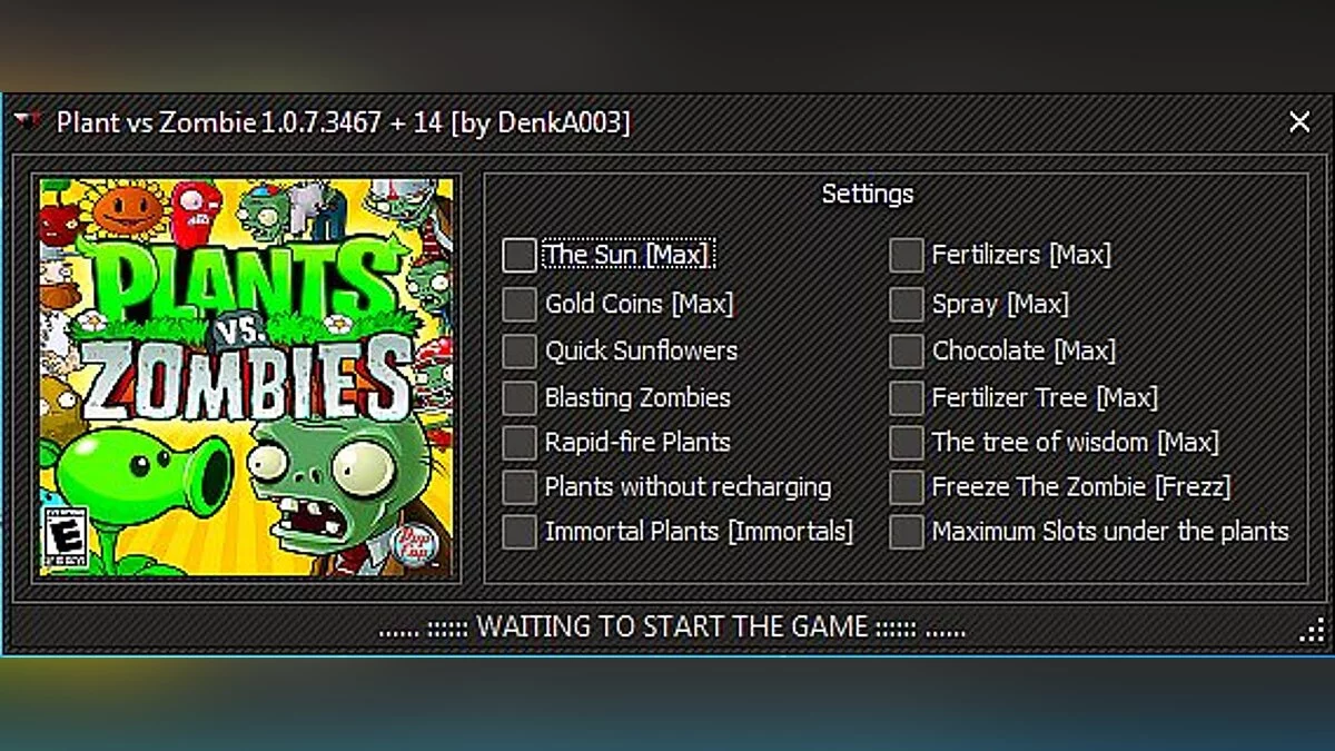 Plants vs. Zombies — Трейнер / Trainer (+14) [1.0.7.3467]