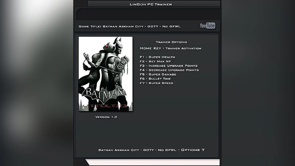 Batman: Arkham City — Трейнер / Trainer (+7) [1.0: Steam Version] [LinGon]