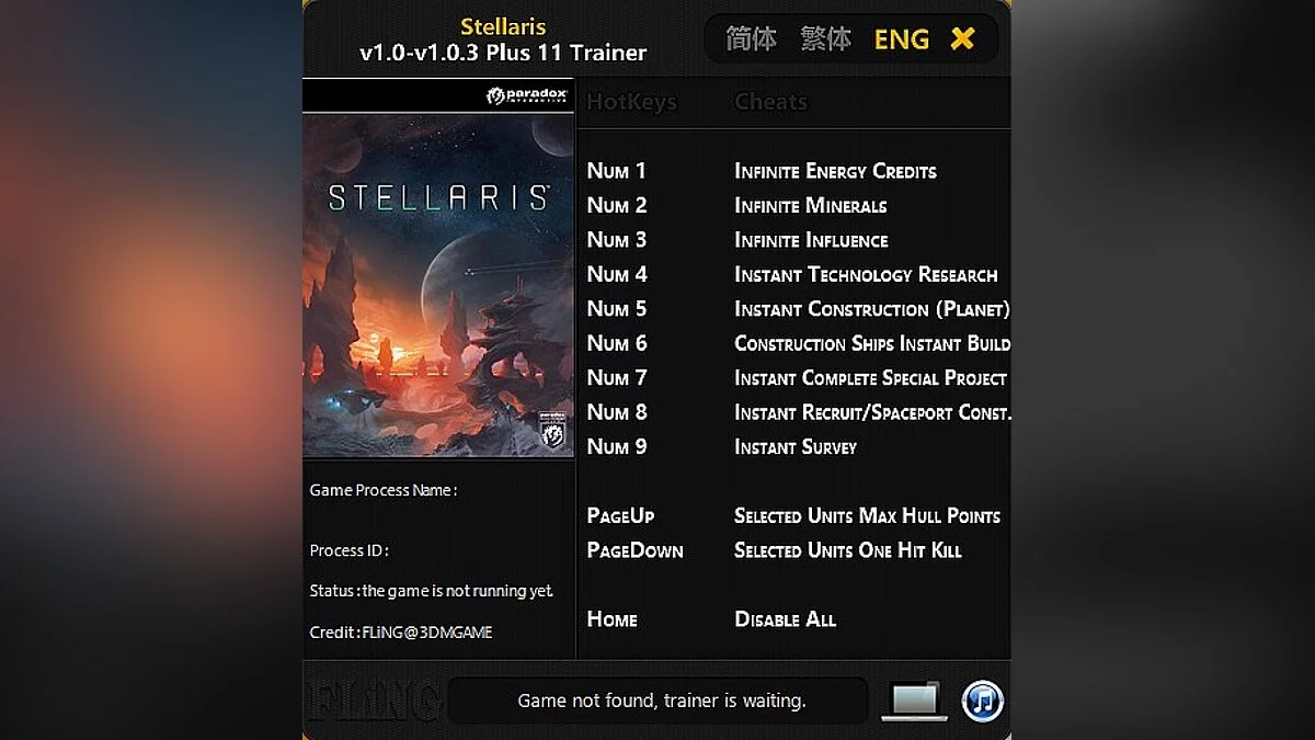 Stellaris — Трейнер / Trainer (+11) [1.0-1.0.3] [FLiNG]