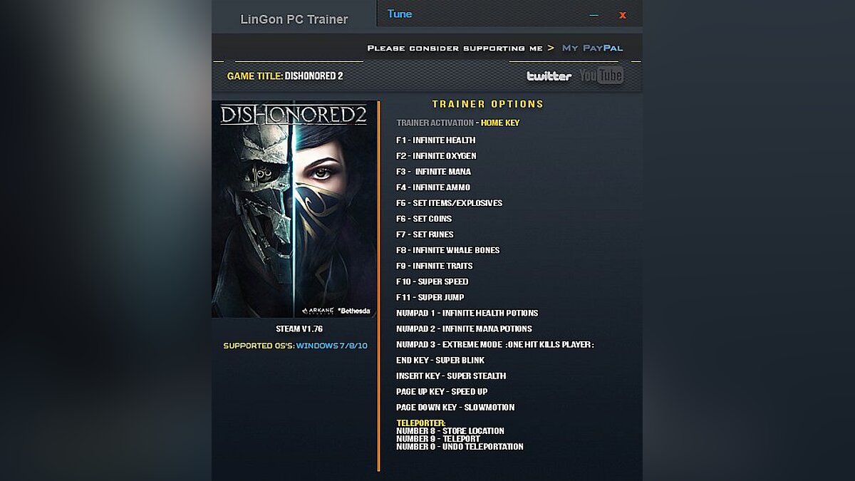 Dishonored 2 — Трейнер / Trainer (+18) [1.76: x64] [LinGon]