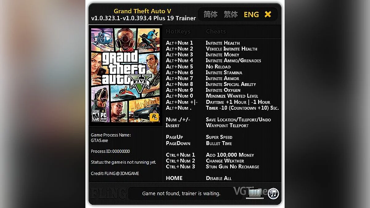 GTA 5 — Трейнер / Trainer (+19) [1.0.323.1 - 1.0.393.4] [FLiNG]