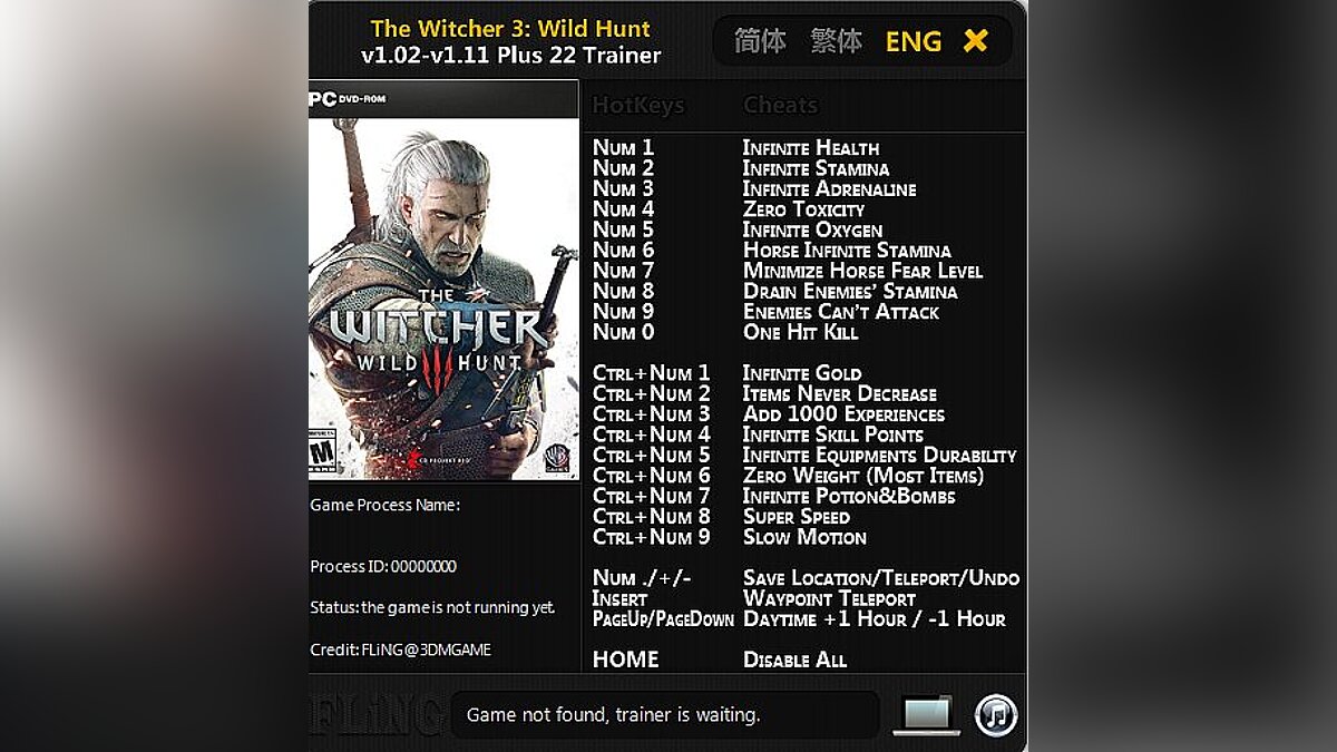 The Witcher 3: Wild Hunt — Трейнер / Trainer (+22) [1.02 - 1.11] [FLiNG]
