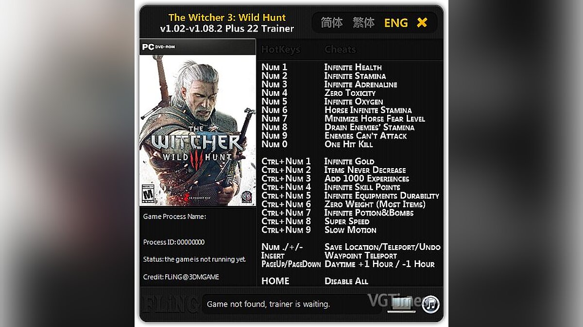 The Witcher 3: Wild Hunt — Трейнер / Trainer (+22) [1.02 - 1.08.2] [FLiNG]