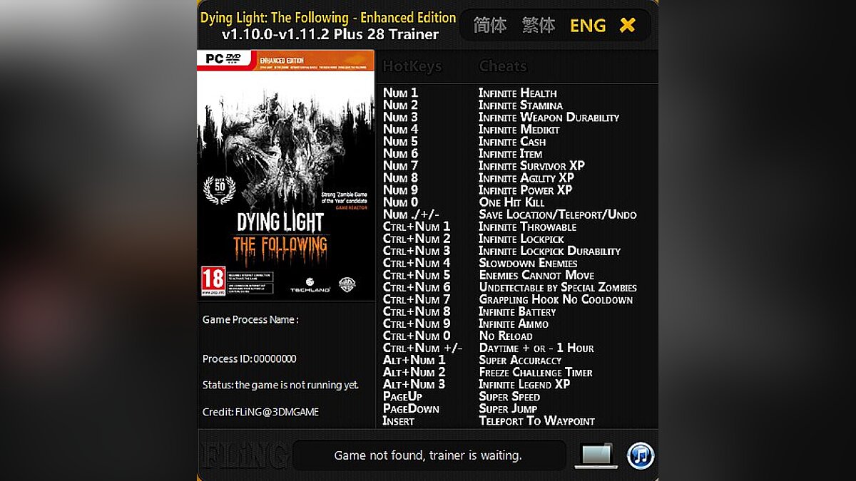 Dying Light: The Following — Трейнер / Trainer (+28) [1.10.0 - 1.11.2] [FLiNG]