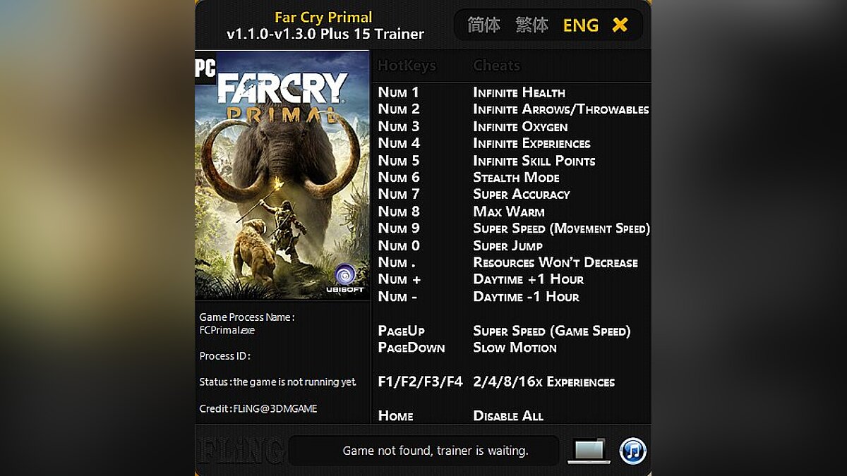 Far Cry: Primal — Трейнер / Trainer (+15) [1.1.0 - 1.3.0] [FLiNG]