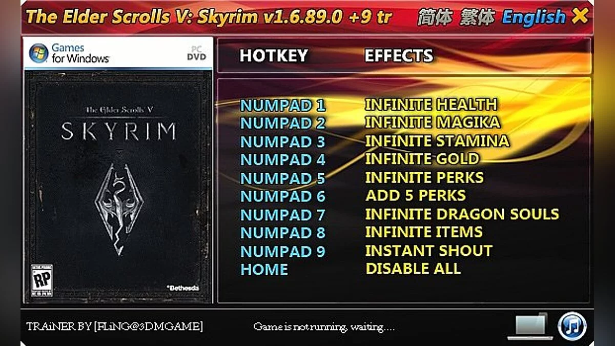 The Elder Scrolls 5: Skyrim — Трейнер / Trainer (+9) [1.6.89.0.6] [FLiNG]