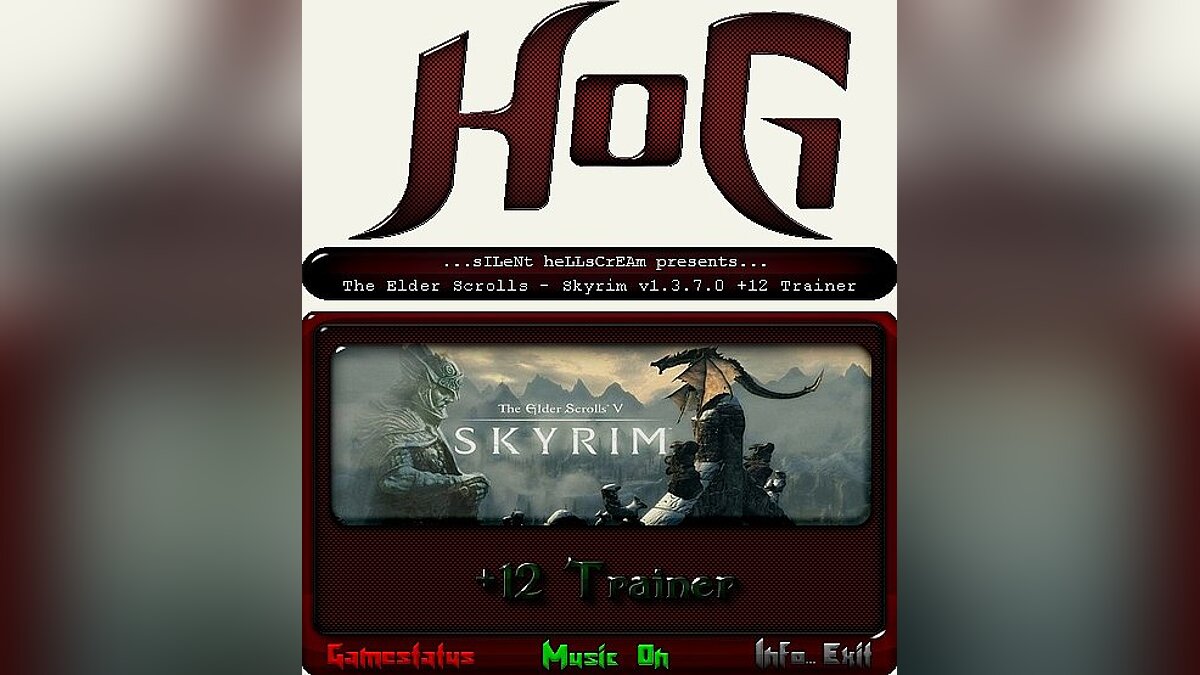 The Elder Scrolls 5: Skyrim — Трейнер / Trainer (+12) [1.2.12.0 / 4GB / 1.3.7.0: Update 2 / Update 3] [HoG / sILeNt heLLsCrEAm]