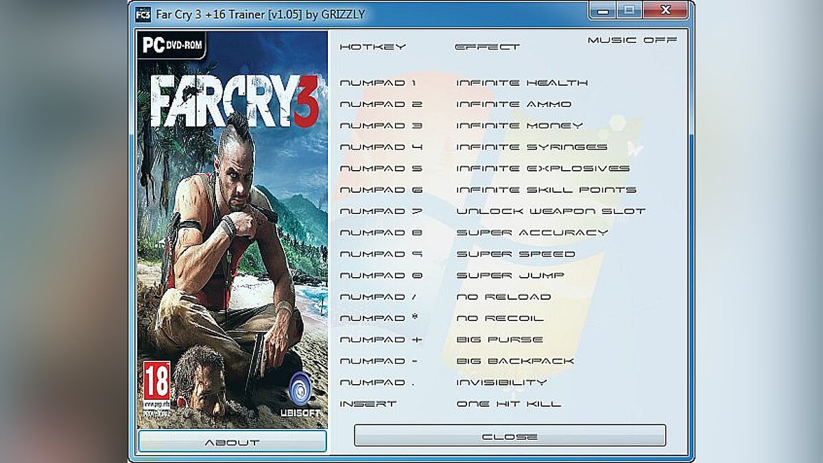 Far Cry 3 — Трейнер / Trainer (+16) [1.05] [GRIZZLY]