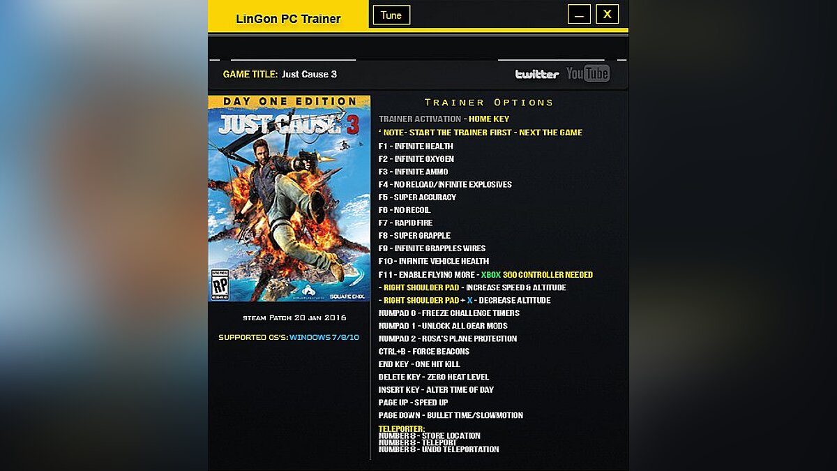 Just Cause 3 — Трейнер / Trainer (+23) [1.021: Updated: 22 Jan 2016 - Updated for patch 20 Jan 2016] ] [LinGon]