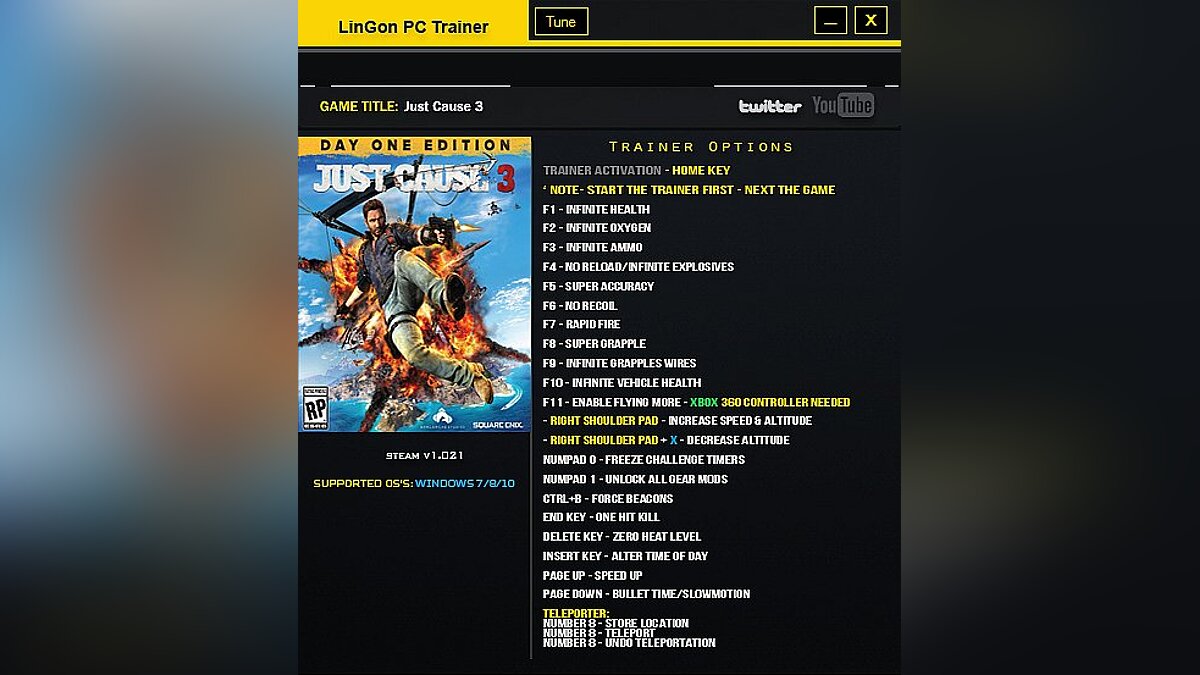 Just Cause 3 — Трейнер / Trainer (+22) [1.021] [LinGon] / Трейнеры / Читы