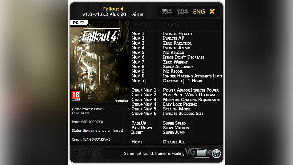 Fallout 4 — Трейнер / Trainer (+20) [1.0 - 1.6.3] [FLiNG]