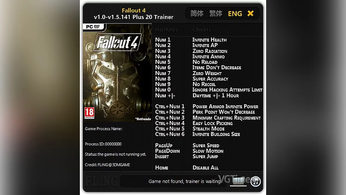 Fallout 4 — Трейнер / Trainer (+20) [1.0 - 1.5.141] [FLiNG]