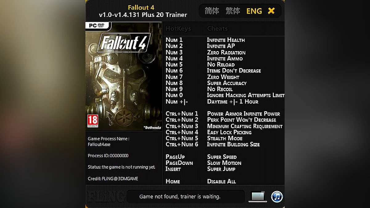 Fallout 4 — Трейнер / Trainer (+20) [1.0 - 1.4.131] [FLiNG]