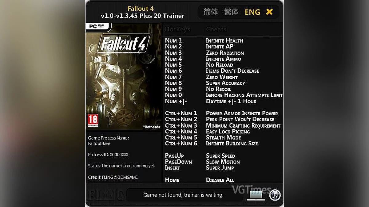 Fallout 4 — Трейнер / Trainer (+20) [1.0 - 1.3.45] [FLiNG]