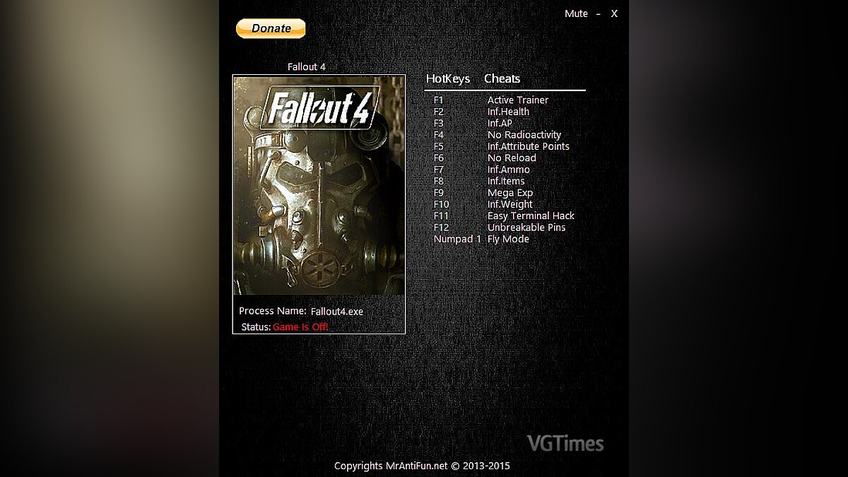 Fallout 4 — Трейнер / Trainer (+12) [1.1.29.0.0] [MrAntiFun]