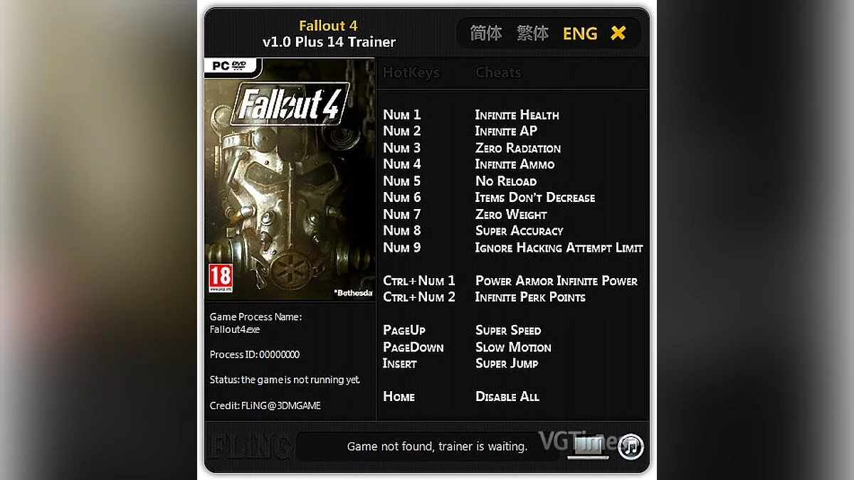 Fallout 4 — Трейнер / Trainer (+14) [1.0] [FLiNG]