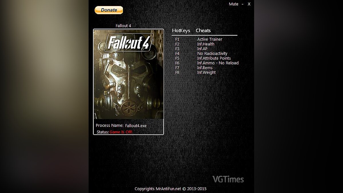 Fallout 4 — Трейнер / Trainer (+8) [1.0] [MrAntiFun]