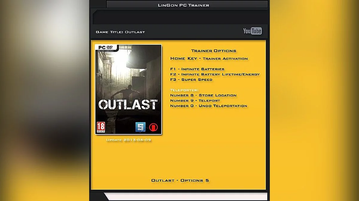 Outlast — Трейнер / Trainer (+5) [Update ~ 06.09.13] [LinGon]