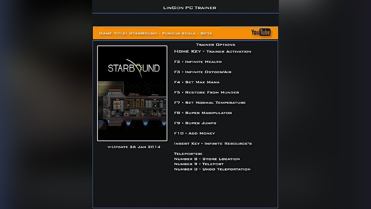 Starbound — Трейнер / Trainer (+11) [Update: 26.01.14: Beta] [LinGon]