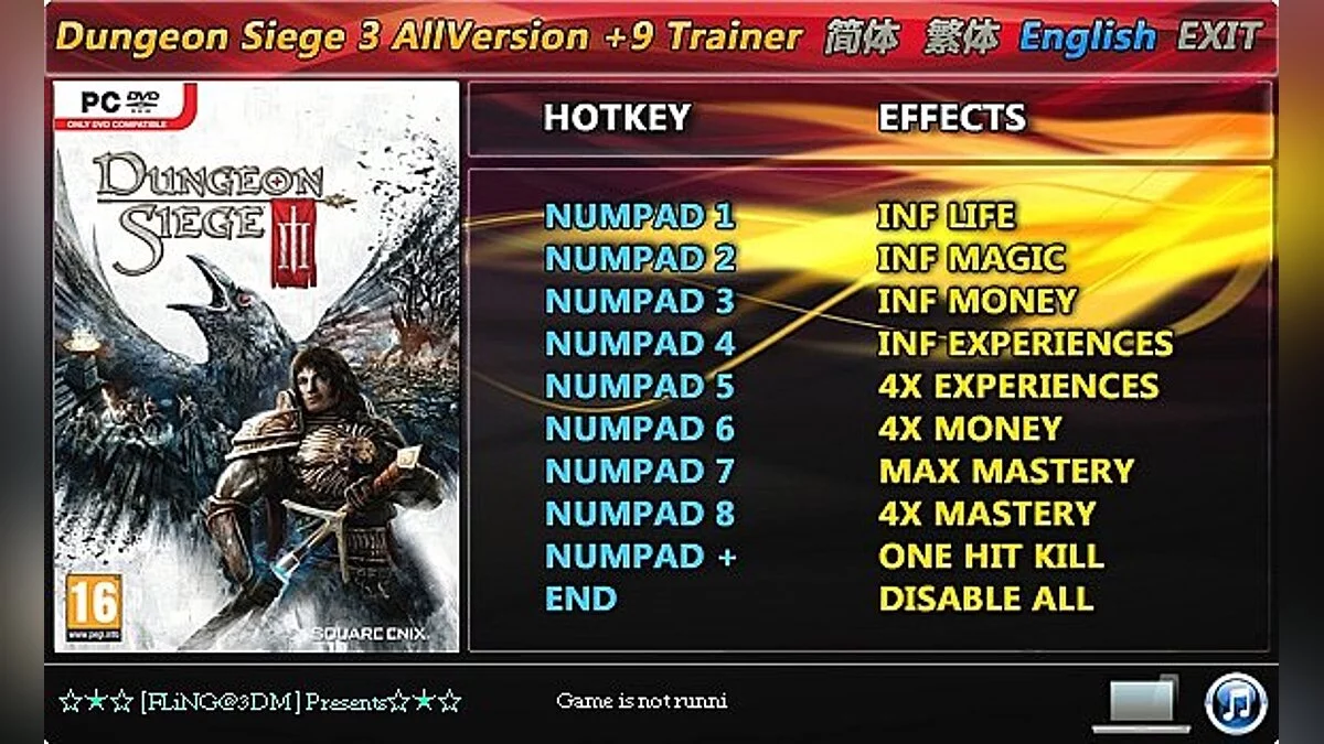 Dungeon Siege 3 — Трейнер / Trainer (+9) [All Versions: 1.0 and Others] [FLiNG]