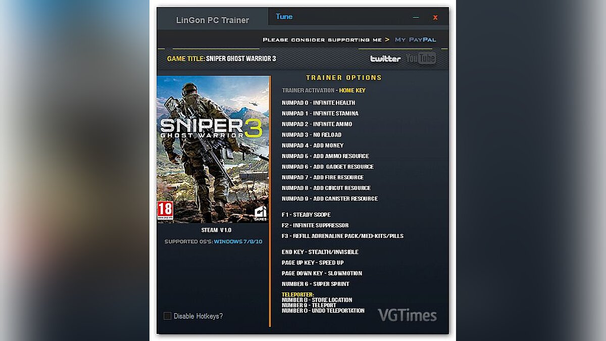 Sniper: Ghost Warrior 3 — Трейнер / Trainer (+20) [1.0] [LinGon]