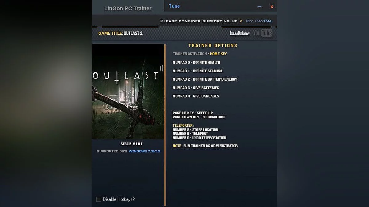 Outlast 2 — Трейнер / Trainer (+8) [1.01] [LinGon]