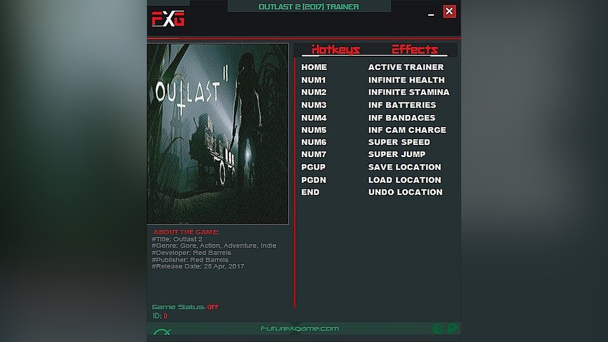 Outlast 2 — Трейнер / Trainer (+8) [1.0] [FutureX]