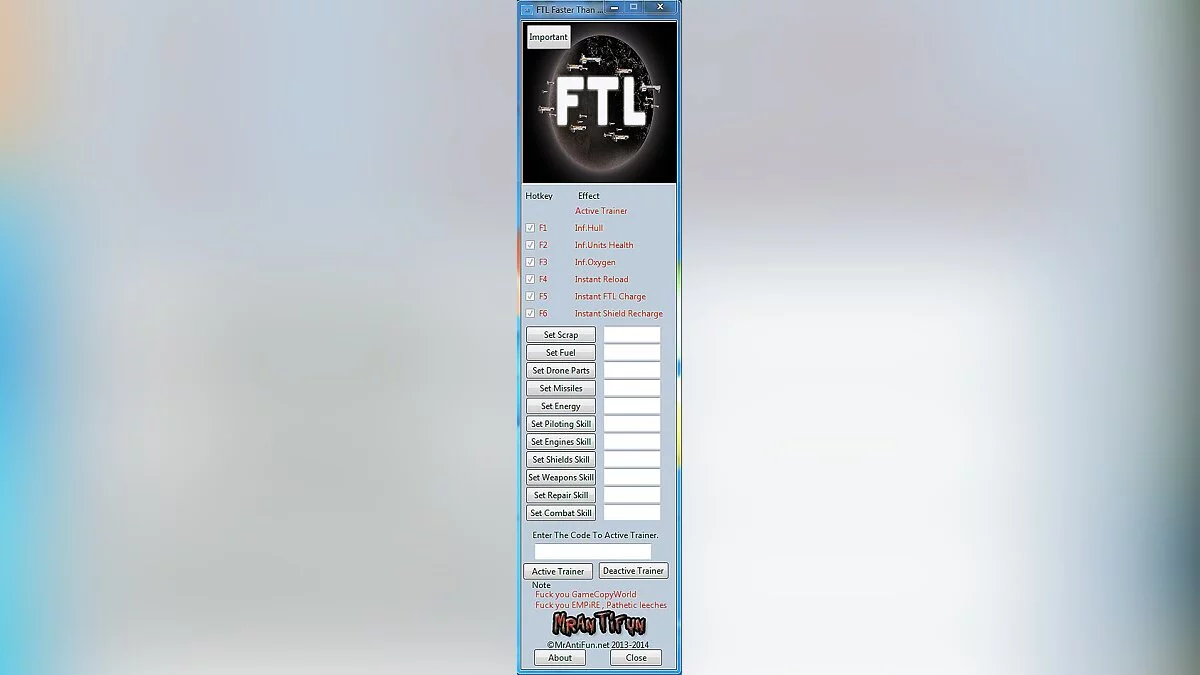FTL: Faster Than Light — Трейнер / Trainer (+17) [1.5.4] [MrAntiFun]